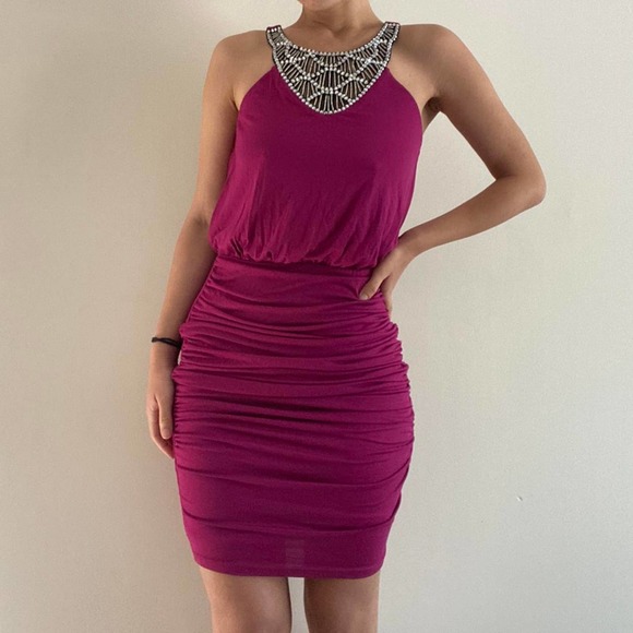 Magenta y2k bejeweled neckline dress xs - Picture 2 of 4